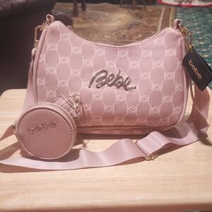 Bebe Pink Quilted Shoulder Bag with Matching Coin Pouch